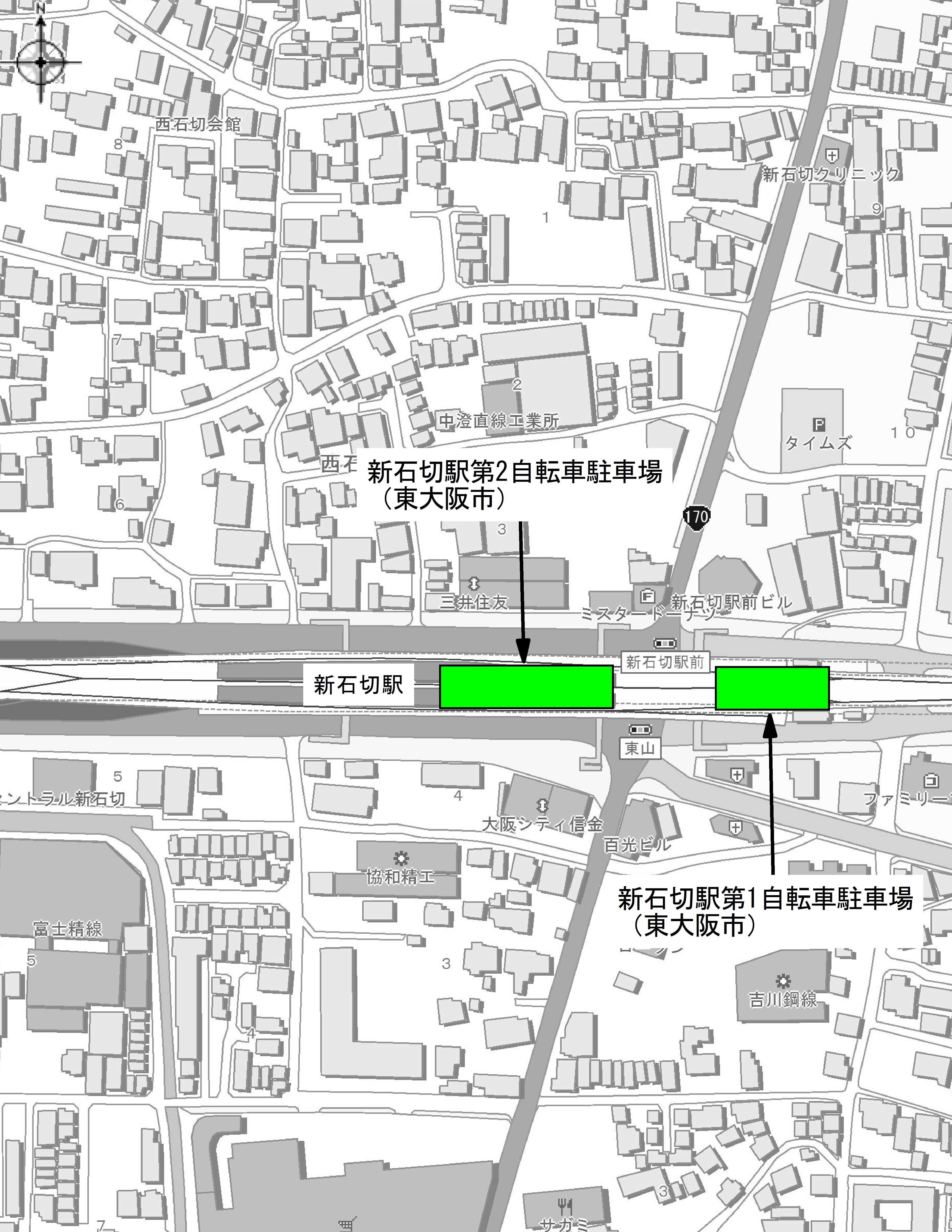 新石切駅周辺自転車駐車場案内図