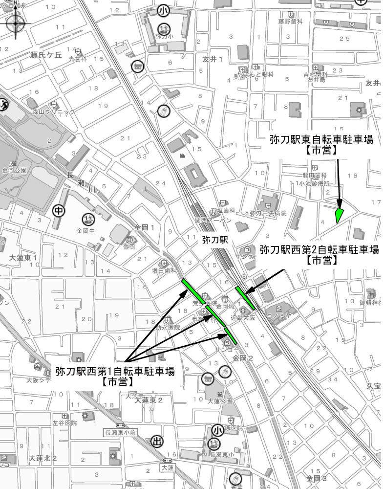 弥刀駅周辺自転車駐車場案内図