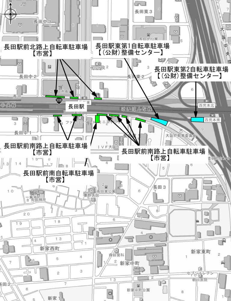 長田駅周辺自転車駐車場案内図