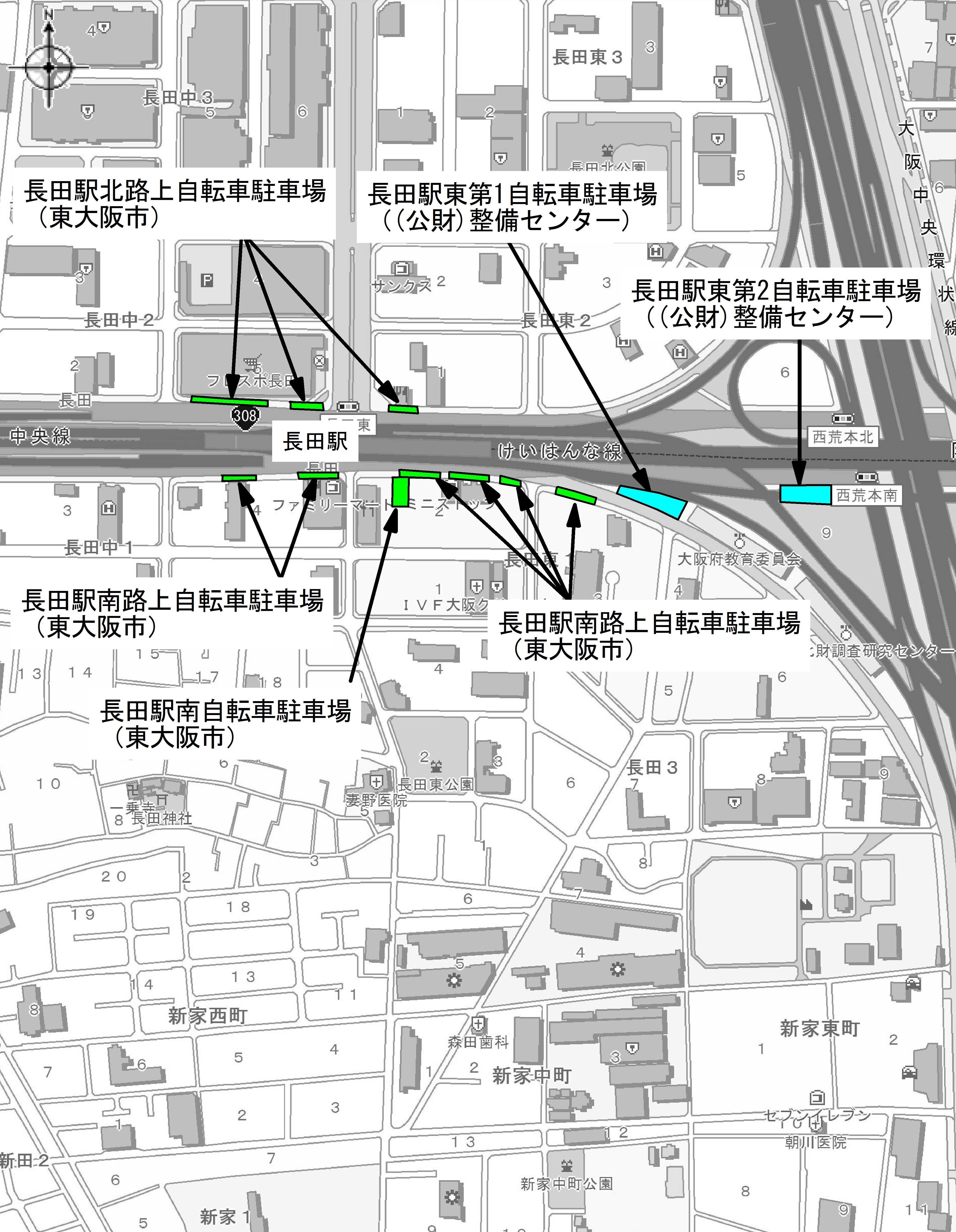 長田駅周辺自転車駐車場案内図