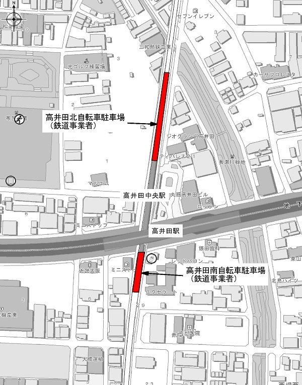 高井田駅及び高井田中央駅周辺自転車駐車場案内図