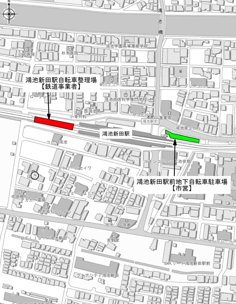 鴻池新田駅周辺自転車駐車場案内図