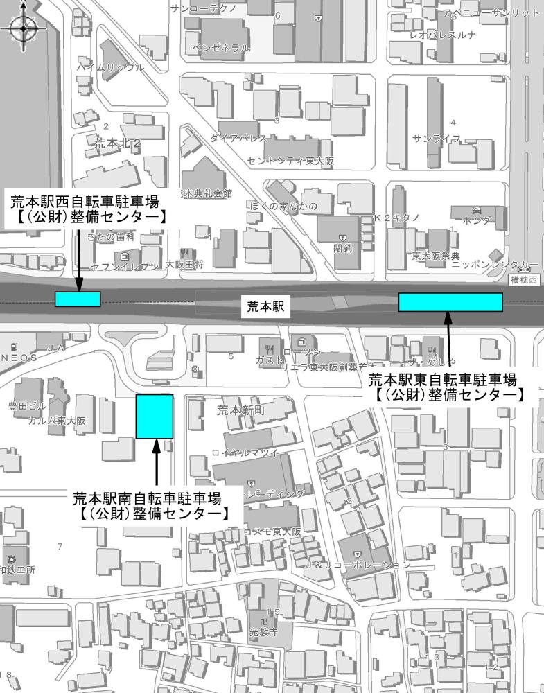 荒本駅周辺自転車駐車場案内図