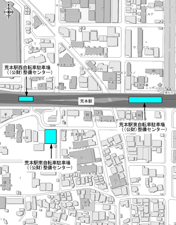 荒本駅周辺自転車駐車場案内図