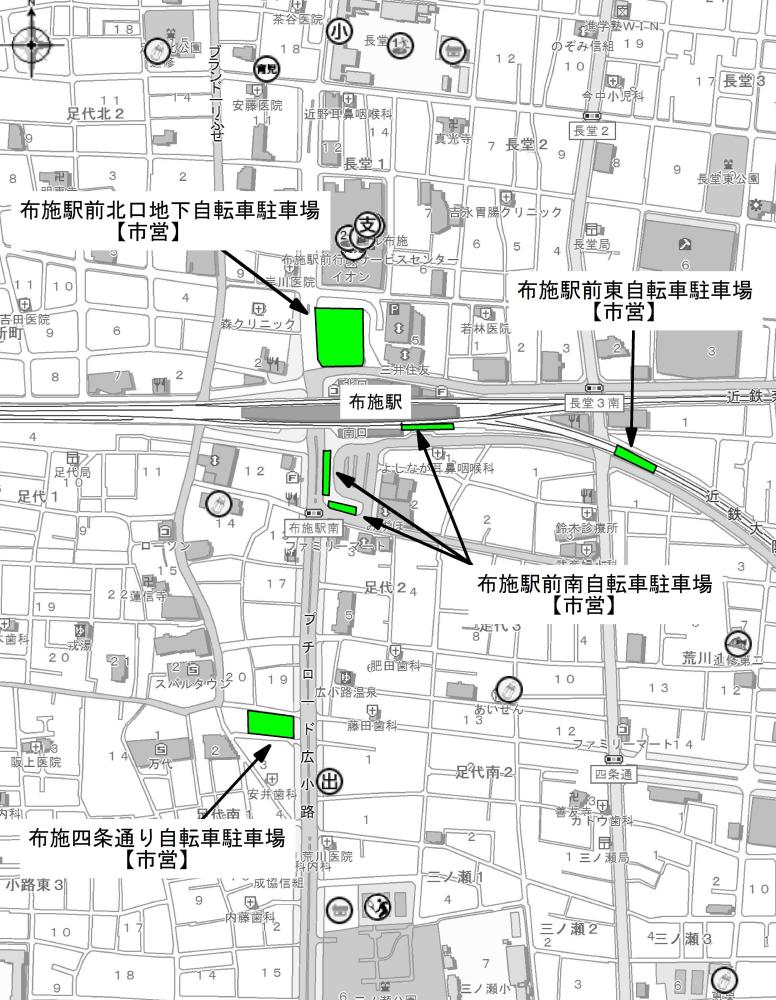 布施駅周辺自転車駐車場案内図