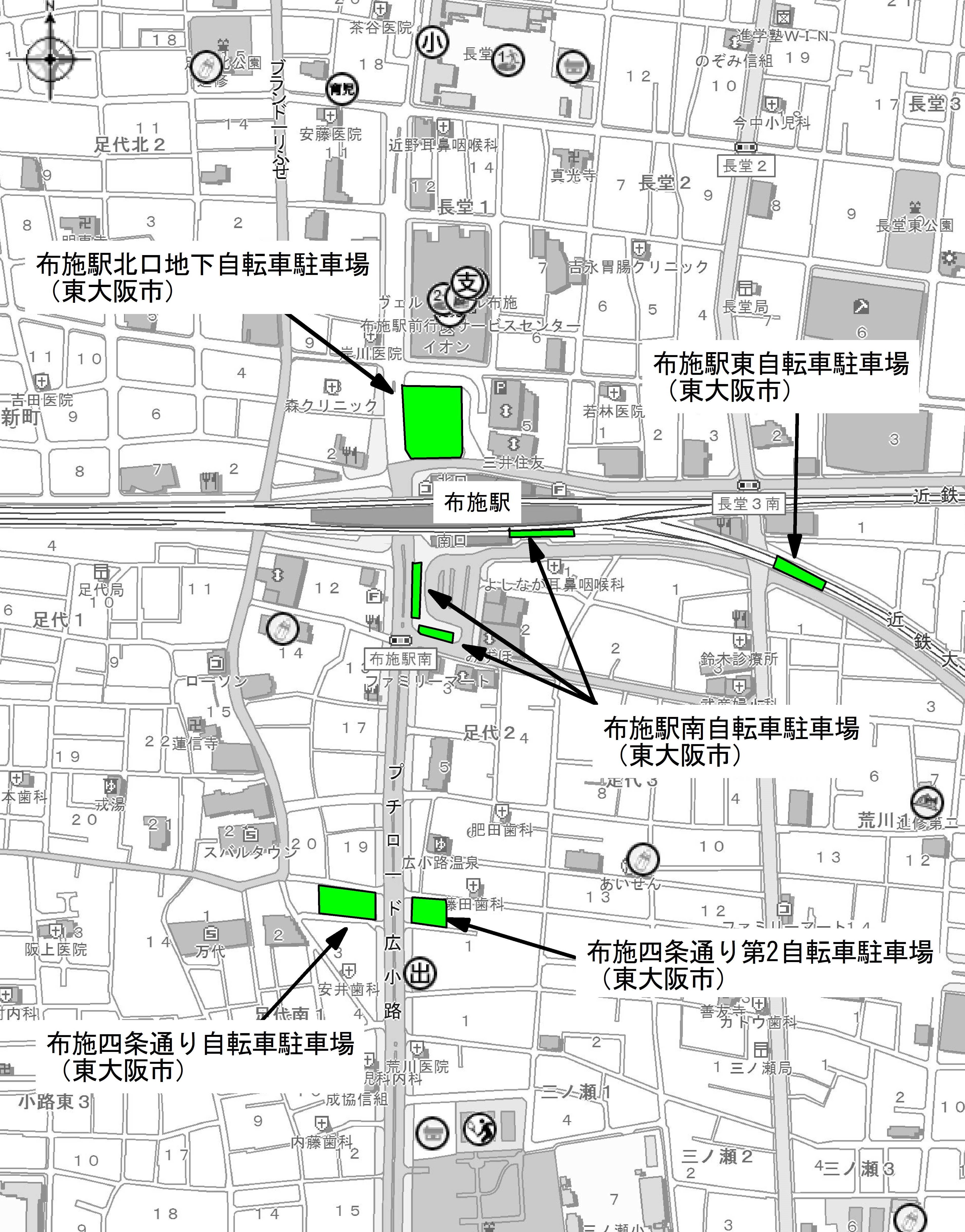 布施駅周辺自転車駐車場案内図