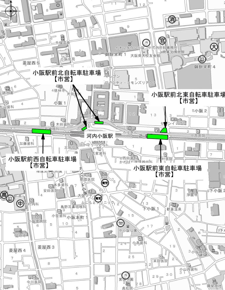 河内小阪駅周辺自転車駐車場案内図