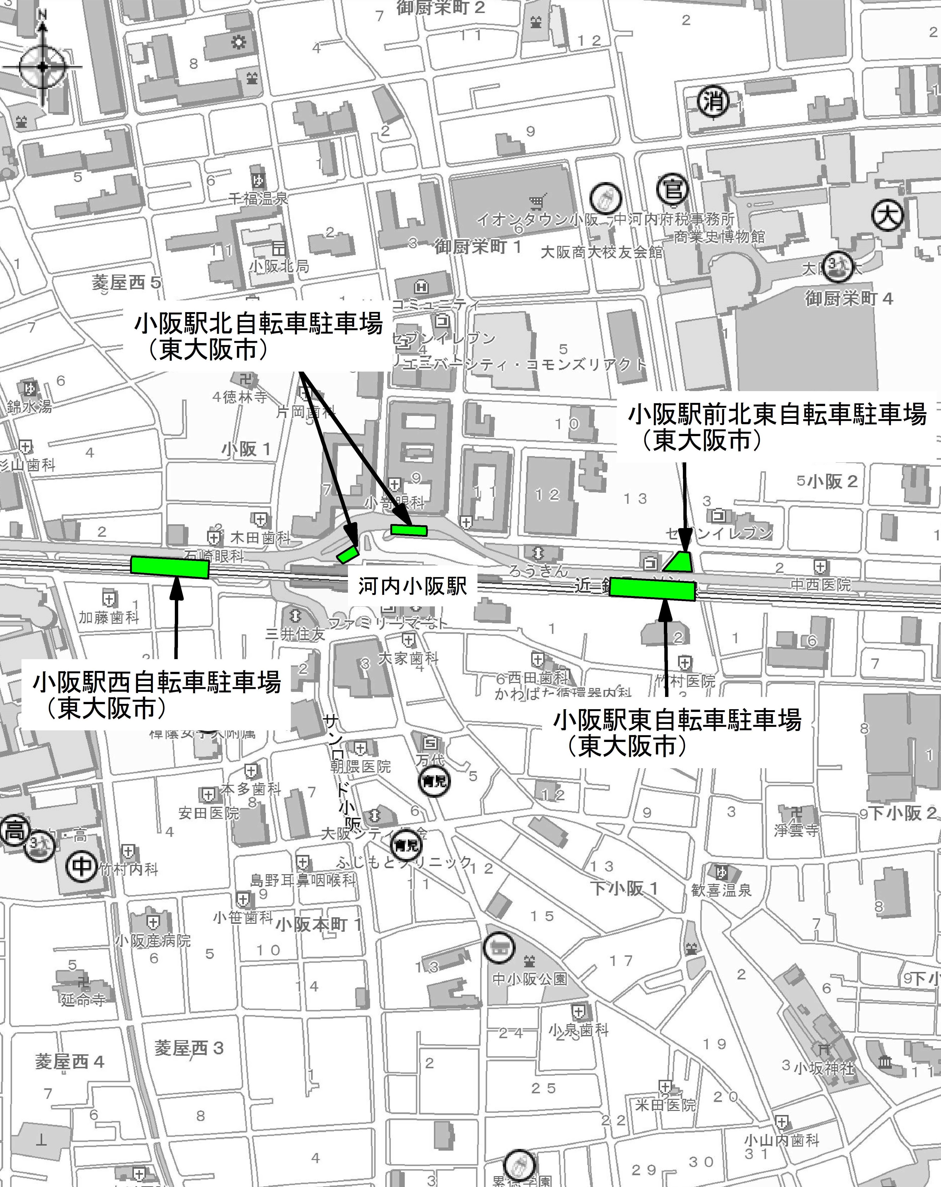 河内小阪駅周辺自転車駐車場案内図