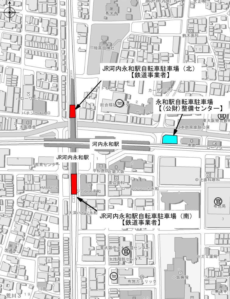 河内永和及びJR河内永和駅周辺自転車駐車場案内図