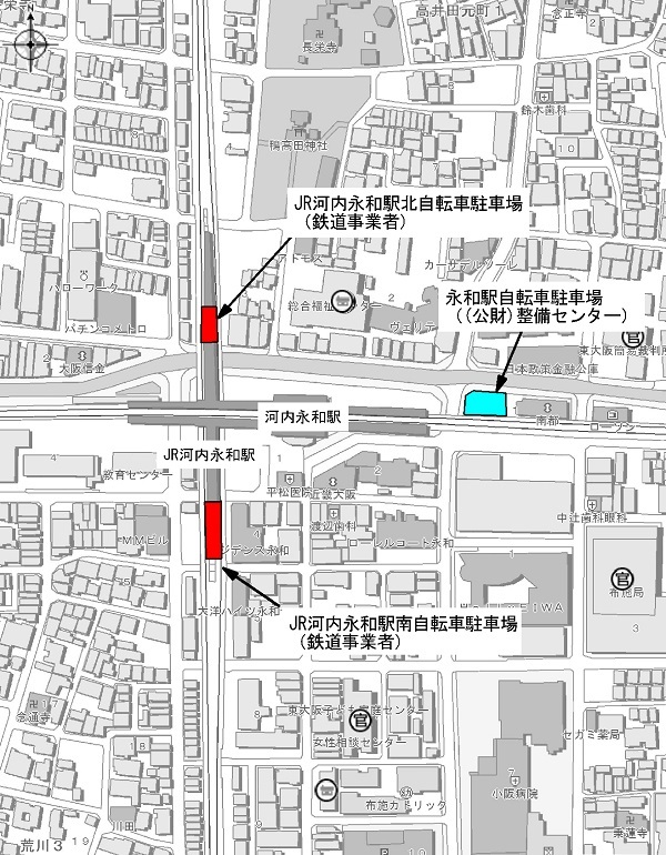 河内永和及びJR河内永和駅周辺自転車駐車場案内図