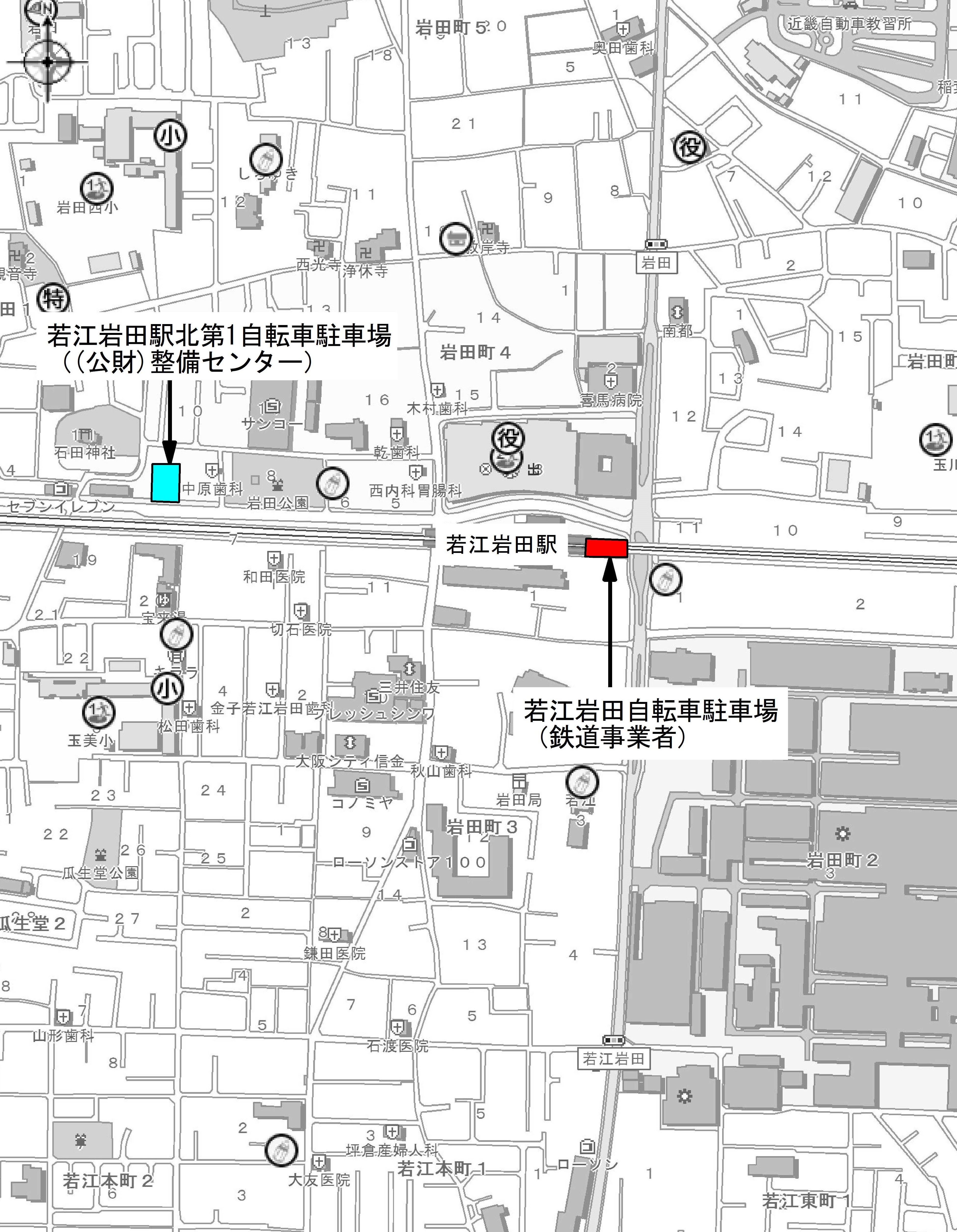 若江岩田駅周辺自転車駐車場案内図