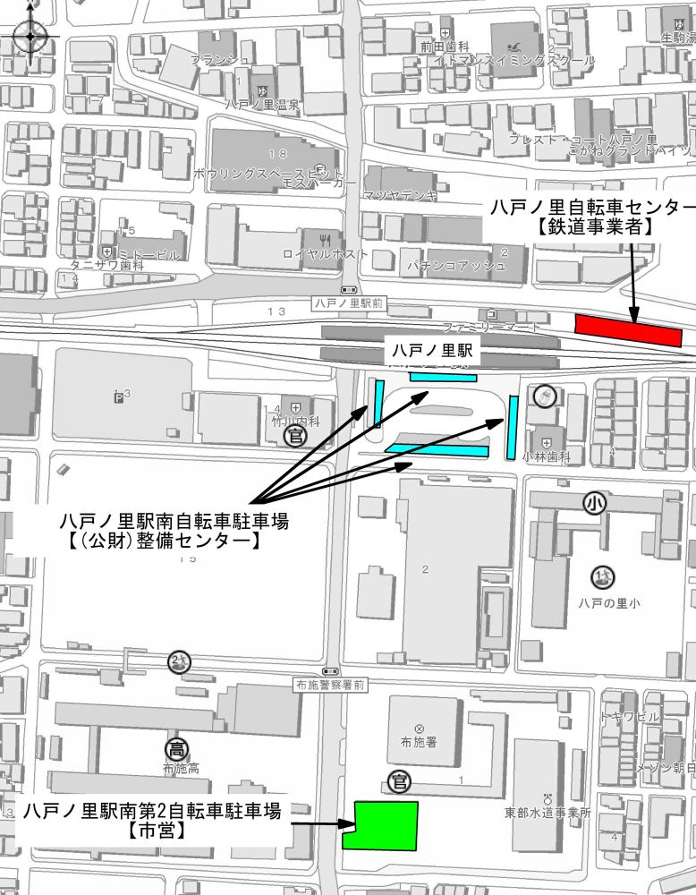 八戸ノ里駅周辺自転車駐車場案内図