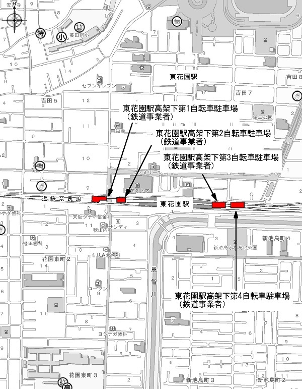 東花園駅周辺自転車駐車場案内図