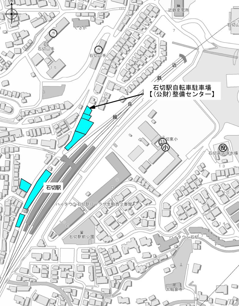 石切駅周辺自転車駐車場案内図