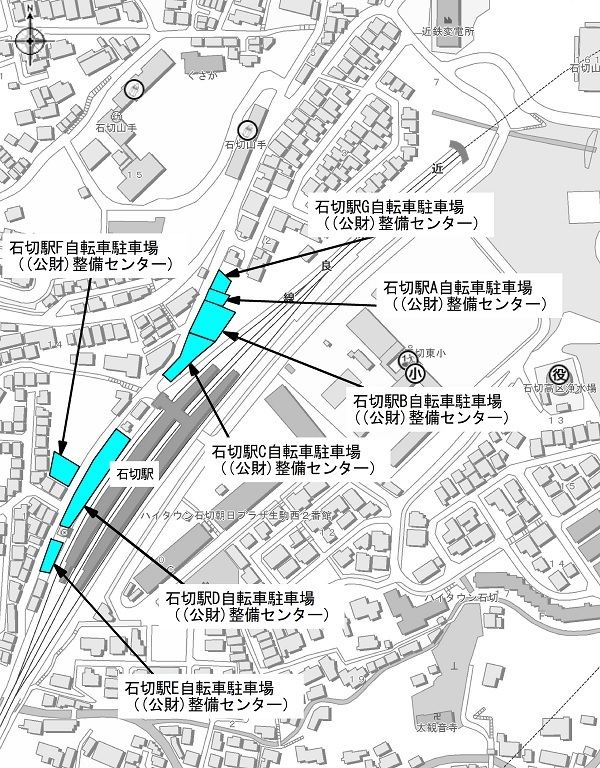 石切駅周辺自転車駐車場案内図