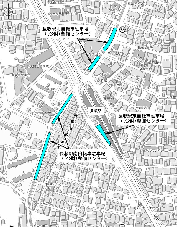 長瀬駅周辺自転車駐車場案内図