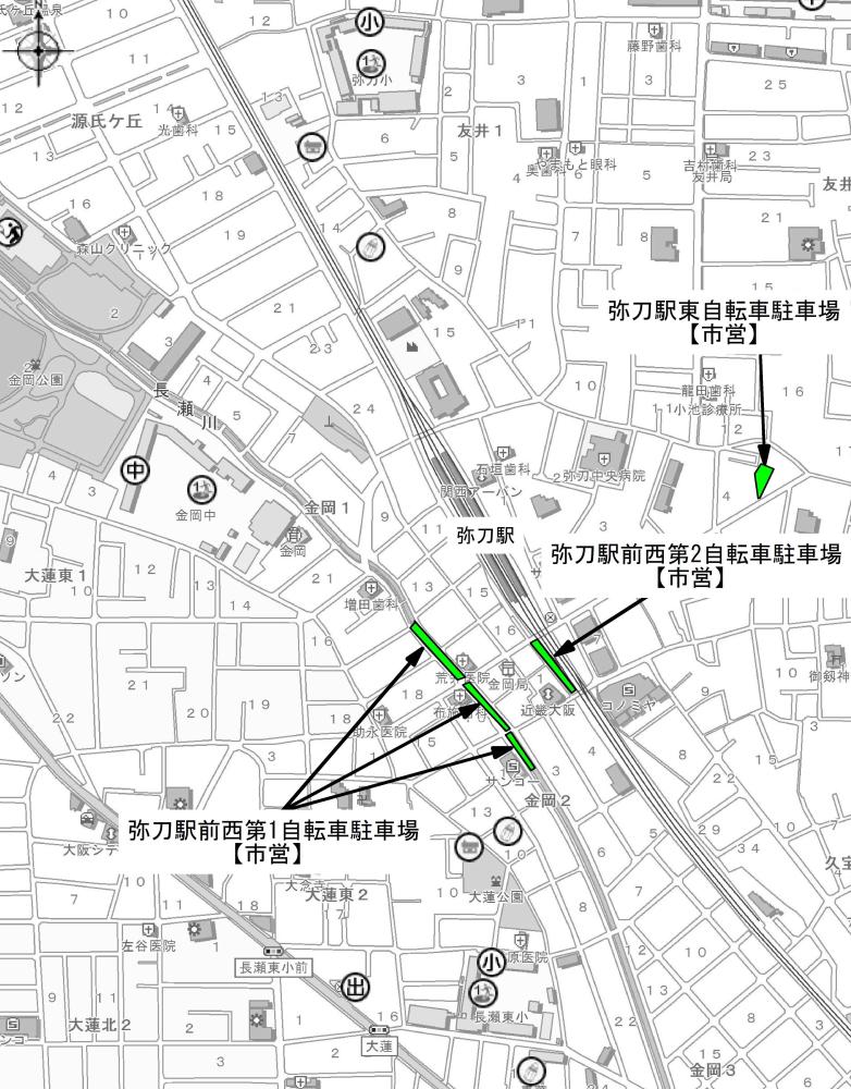 弥刀駅周辺自転車駐車場案内図