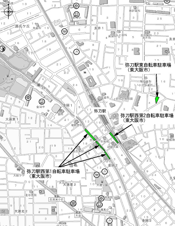 弥刀駅周辺自転車駐車場案内図
