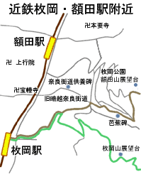 神津獄コース(枚岡駅と額田駅周辺)の地図