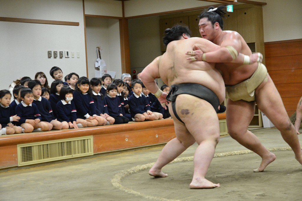 園児が高田川部屋見学の写真