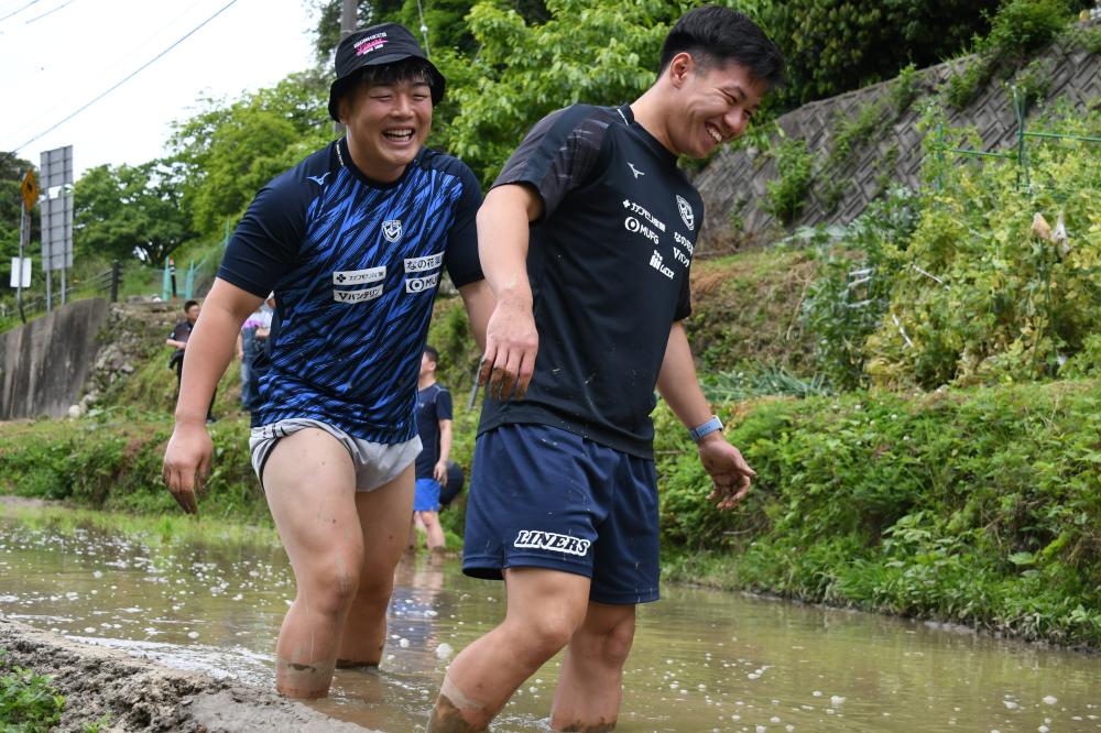 田植えをするライナーズの選手