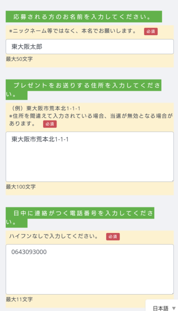 応募フォーム画面2