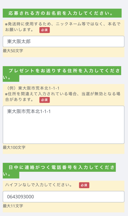 応募フォーム画面1