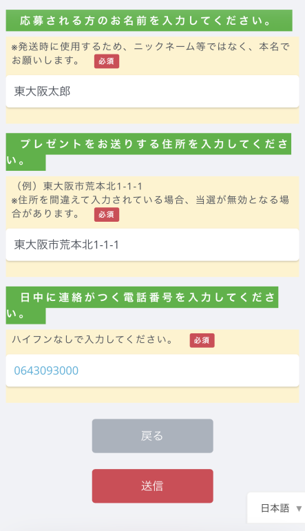 応募フォーム画面3