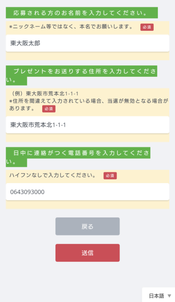 応募フォーム画面4