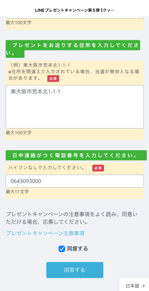 応募フォーム画面3