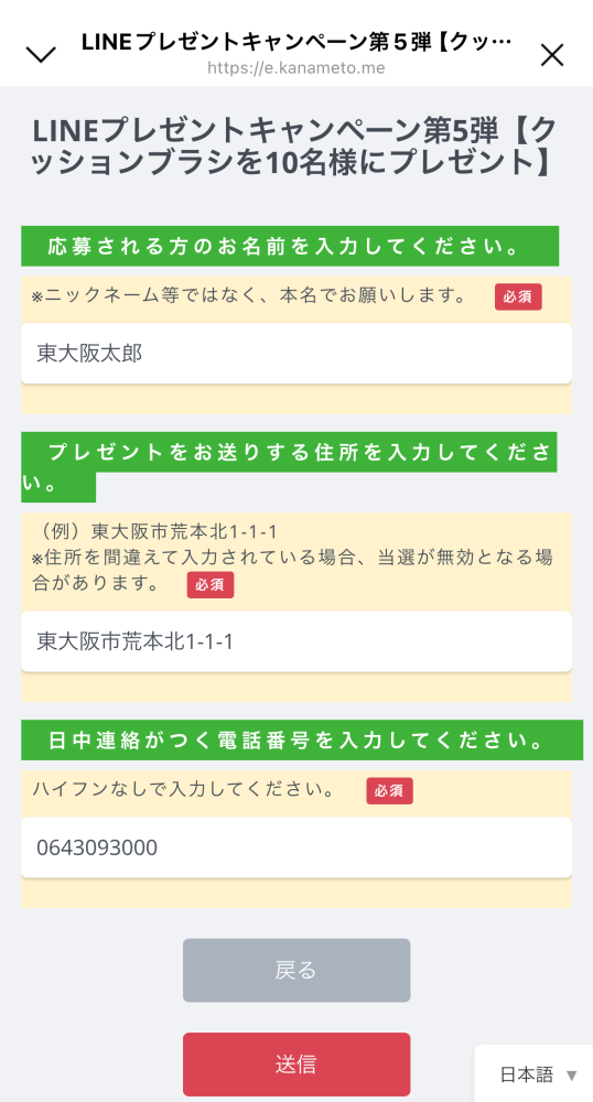 応募フォーム画面4