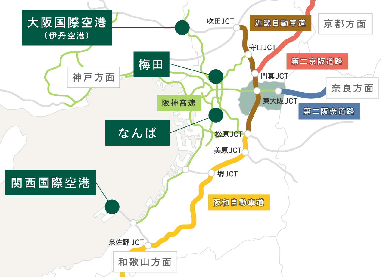 東大阪を中心とした道路図